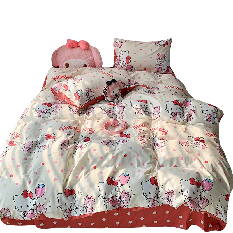 Cotton printed 4-piece bed sheet sets on sale muslin hello baby kitty bed crib set muslin bedding set