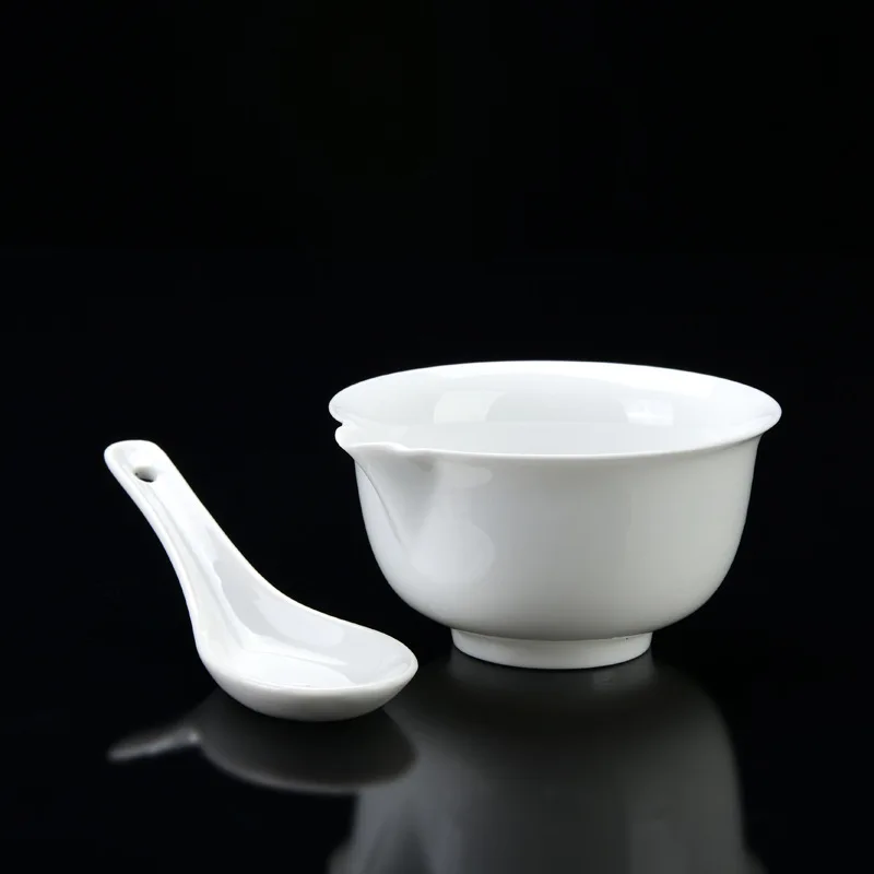 Jade porcelain size cover bowl Tea tasting Judging spoon tasting tea set handmade white porcelain brewing bowl tea cup