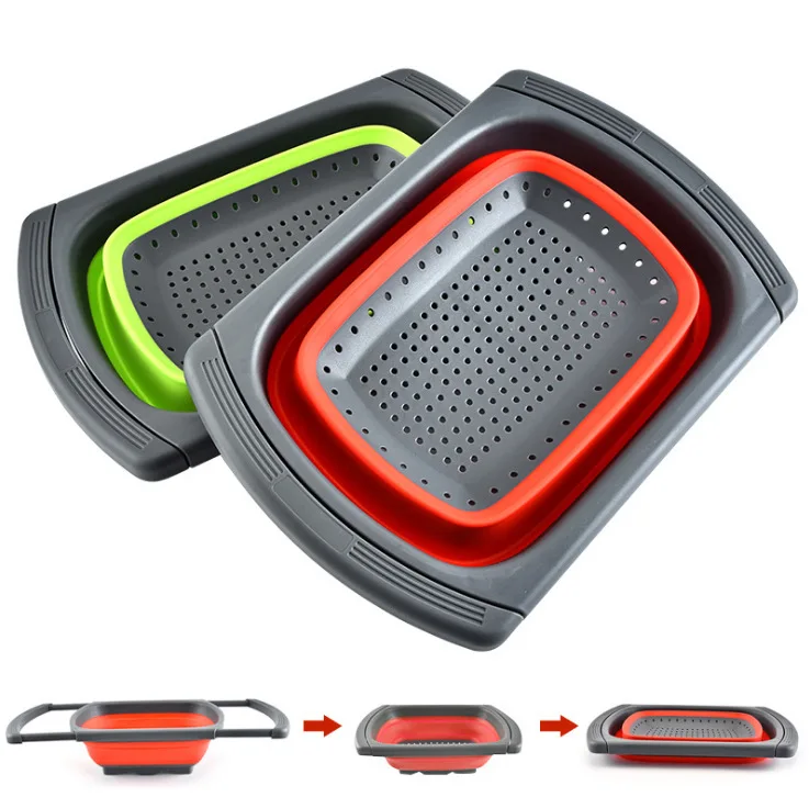Foldable Strainer Fruit Vegetable Washing Folding Strainer Collapsible Drain Basket With Extendable Handles