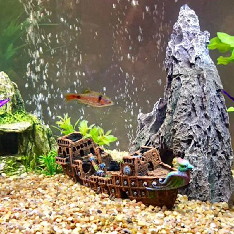 Ancient resin pirate sunken ship wreck fish tank accessories decoration polyresin aquarium decor ornaments