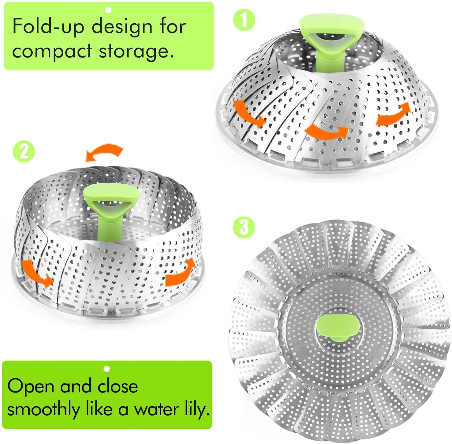 Multifunction Cooker Collapsible Vegetable Folding Mesh Strainer Food Expandable Bamboo Stainless Steel Steamer Basket