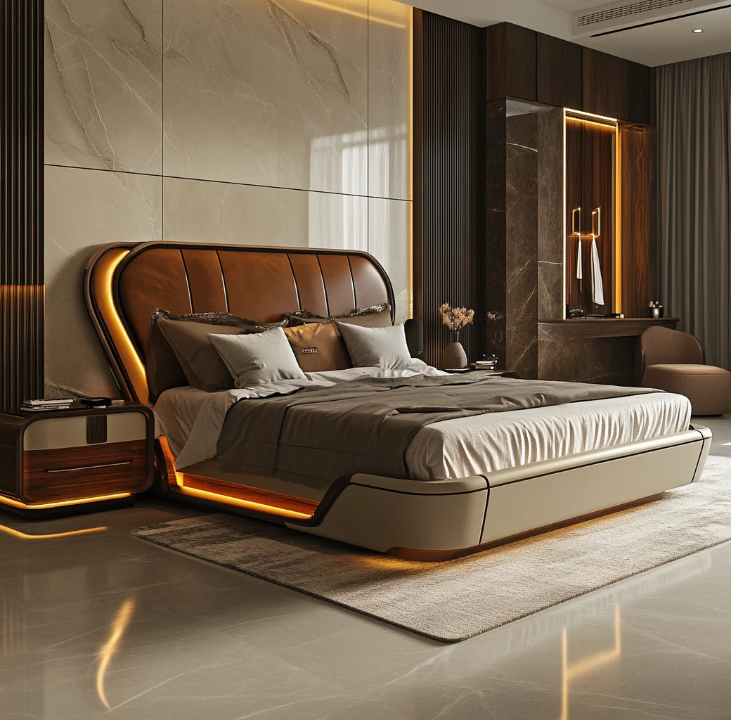 Leather Upholstered Bed King Size Bed Frame Hotel Bedroom Royal Furnitures Portable Adult Floor White Double Bed