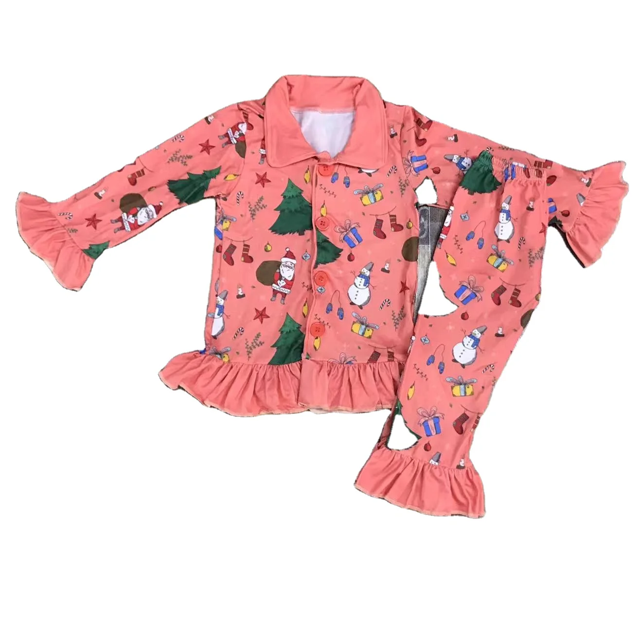 Wholesale Christmas santa claus print Long Sleeve soft and comfortable close fitting Pajama Set for babys