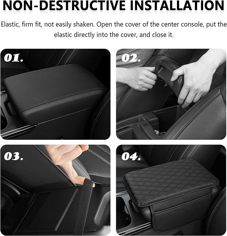 Car Center Console Cover, Microfiber Leather Car Armrest Cover Cushion with 2 Storage Bags
