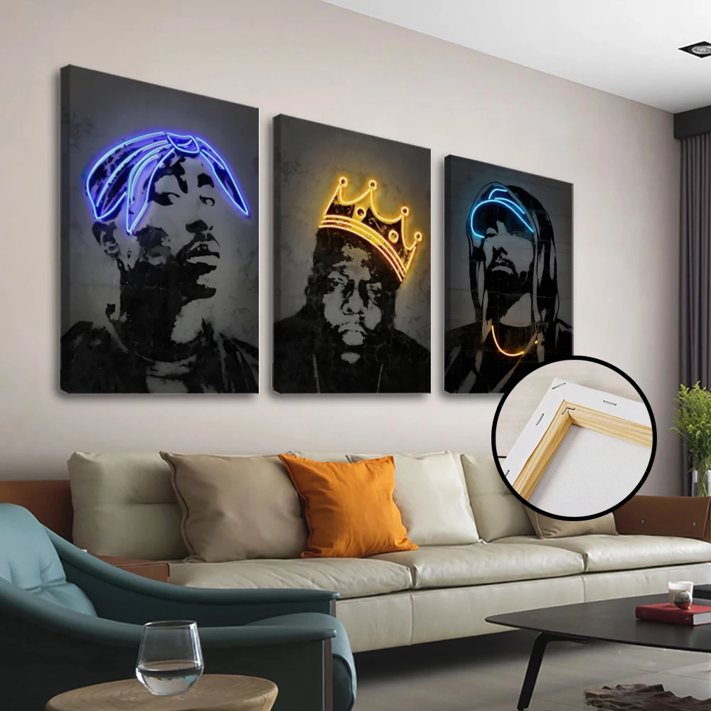 Travis Scott Music Stars Silhouette Street Graffiti 3-Piece Neon Black White Canvas Posters Famous People Hip Hop Rappers Art