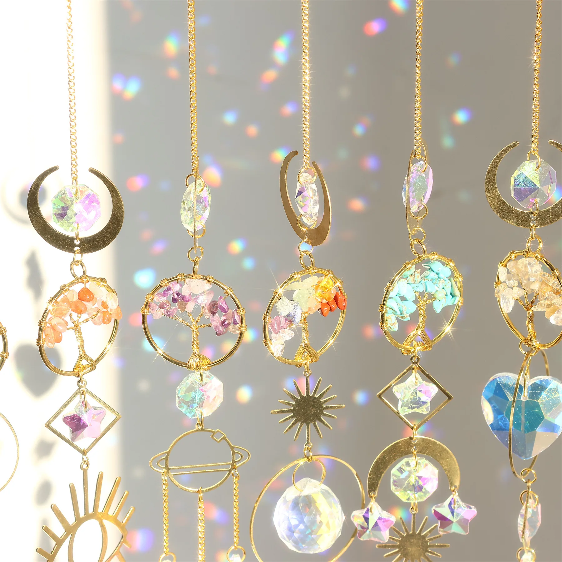 New Product Wind Chimes Outdoor Natural Quartz Crystal Tree Of Life Crystal Sun Catchers for Home Decoration