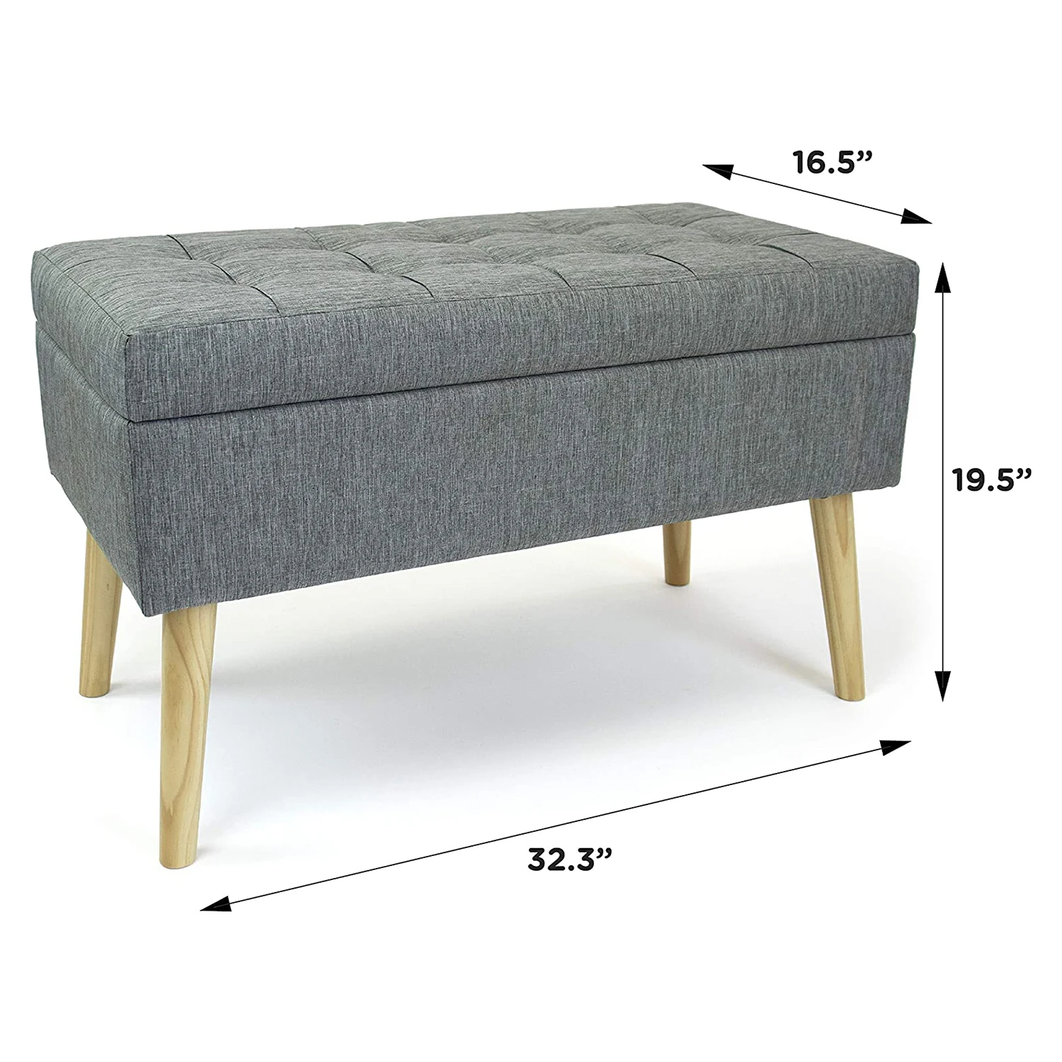Home Living Room Furniture Custom Designer Grey Fabric Bench Storage Stool Ottoman Long Storage Bench
