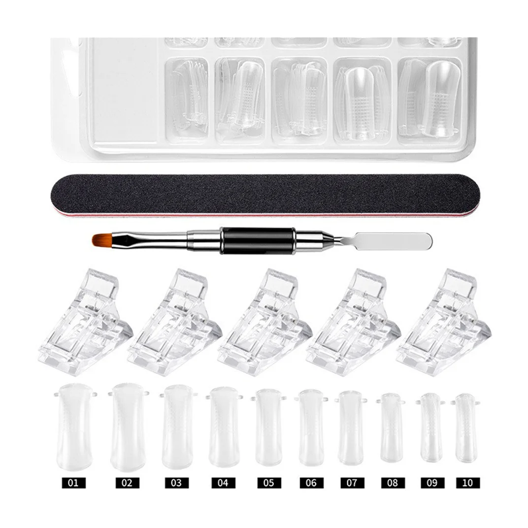 Dual Nail Forms Set Clips Nail Brush Picker Files Buffer Cuticle Pushers Poly Gel Nail Mold Kit Poly Extension Tools