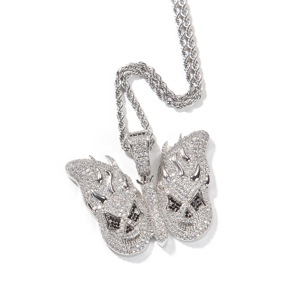 
new arrivals iced out butterfly ghost wing necklace pendant 