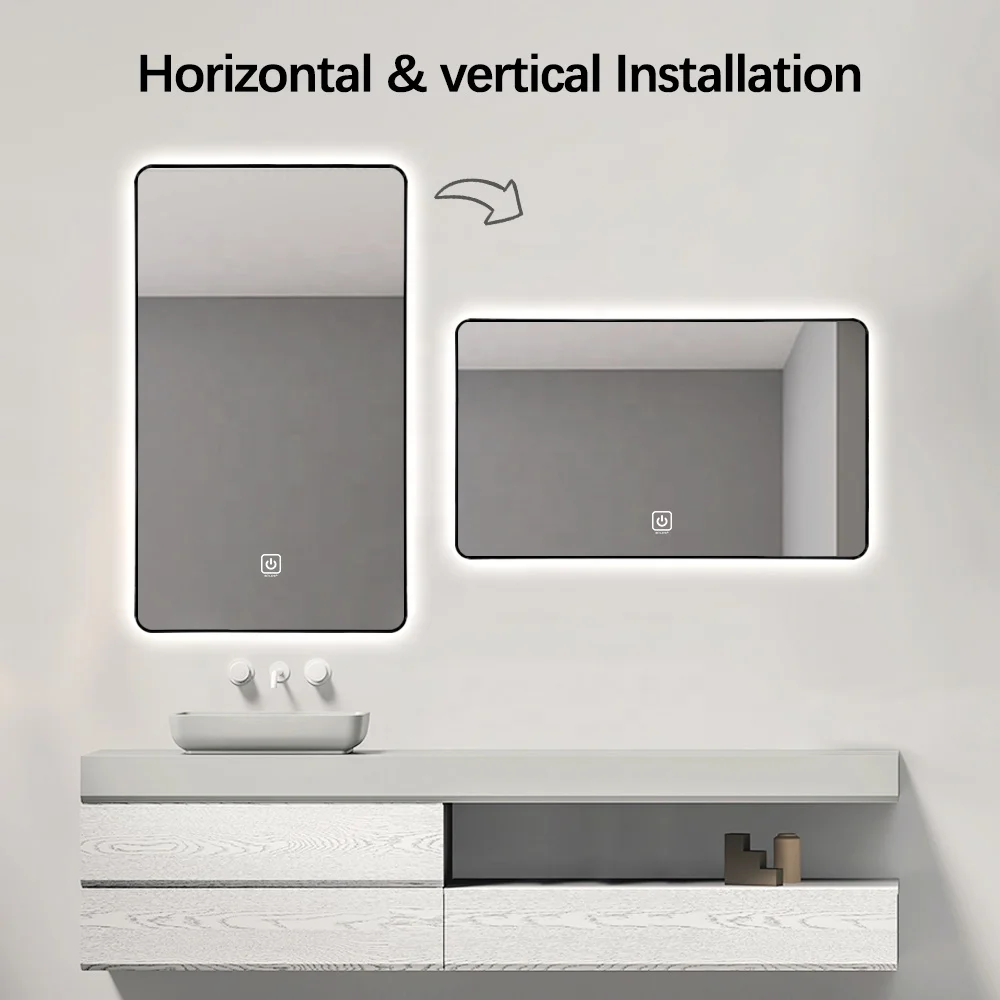 Aluminum alloy metal framed wall rectangle led backlit bathroom smart mirror hotel led lighted mirror