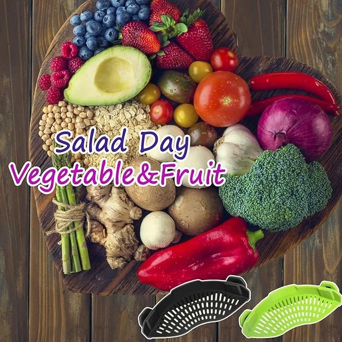 Rice Fruits Spaghetti Pasta Noodle Vegetable Pot Sink Silicone Colander and Snap Clip on Drain Strainer Basket Kitchen Utensils