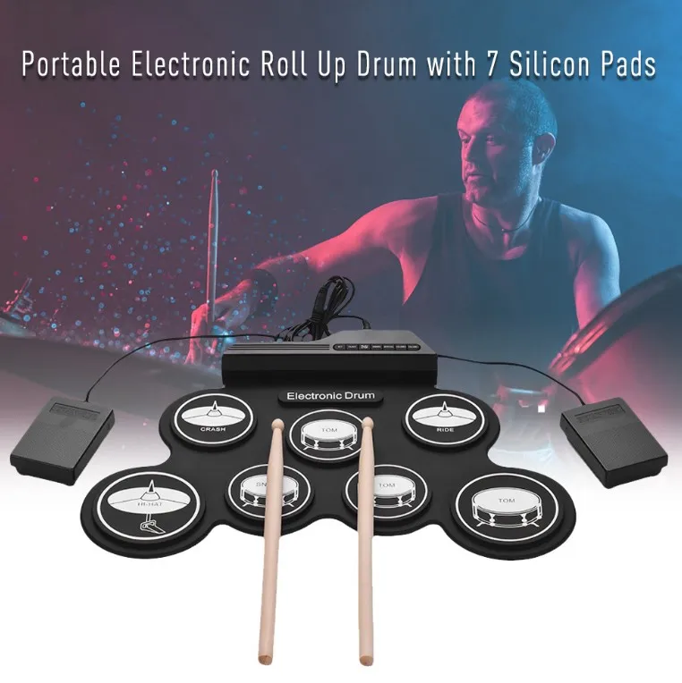
Portable educational learning electronic roll up drum with 7 silicon pads,silicon roll up drum kit 