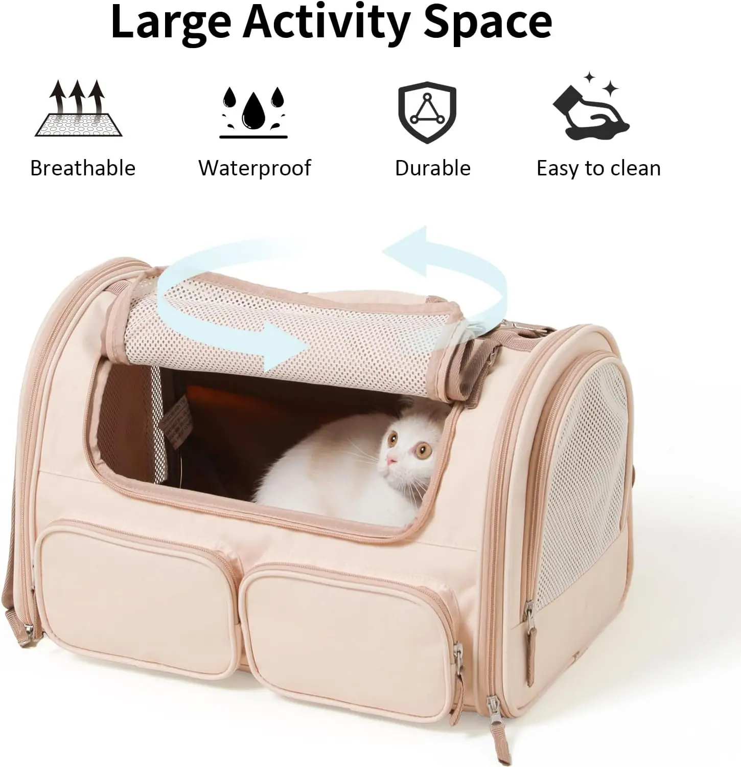 Cat Carrier, 4 Mesh Windows Small Dog Carrier, 4 Storage Pockets Cat Travel Bag, Under 15 lb Airline Approved Pet Carrier,