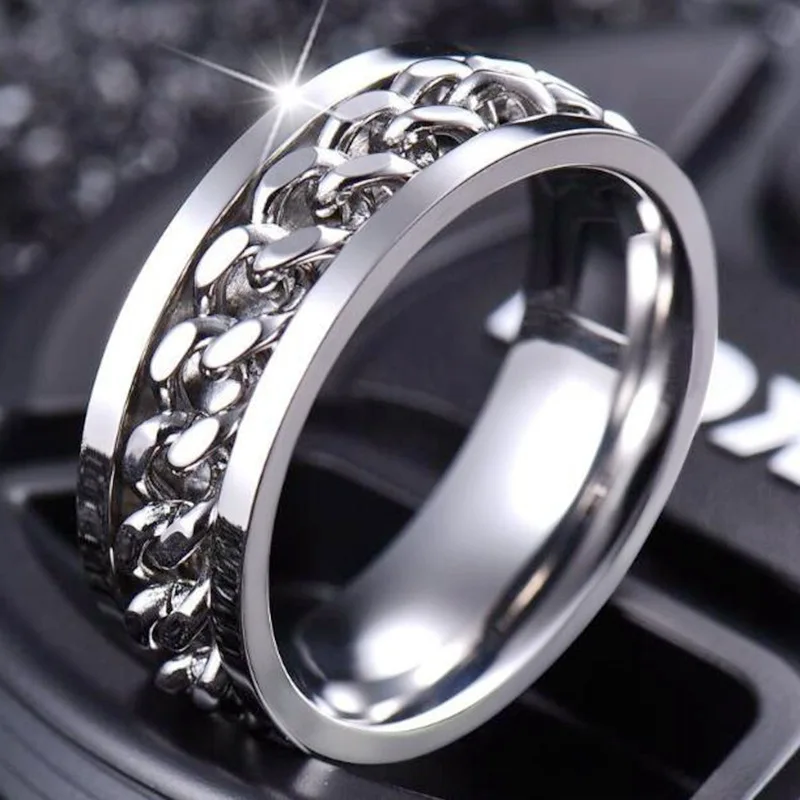 Anxiety Rings Titanium Stainless Steel Chain Spinner Finger Ring For Men