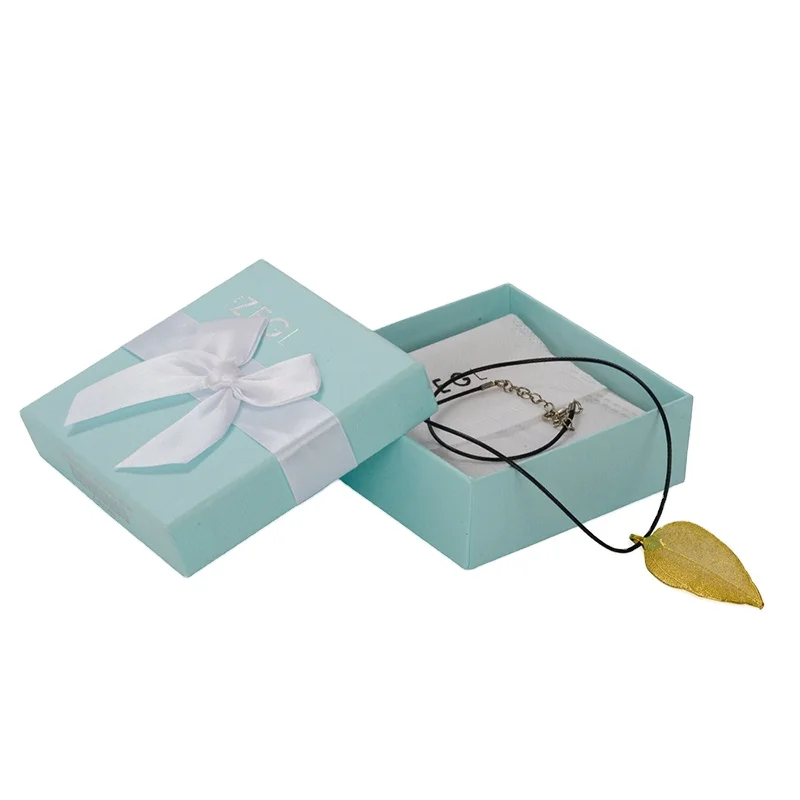 Custom logo sky blue small gift braclet box jewerly jewelry neclace ring box packaging with ribbon