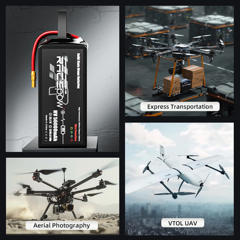 Racepow Semi solid state battery 6S2P/12S 23.1V 46.2V 30Ah 40Ah 56Ah 60Ah Drone UAV LIPO Battery For Vtol Drone/Industrial Drone