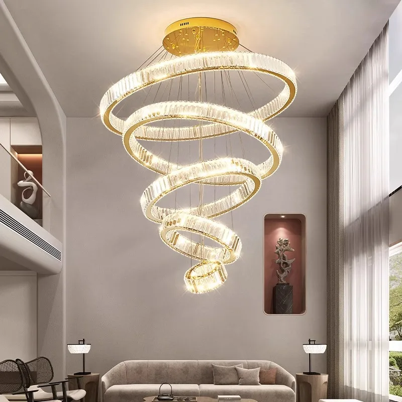 Modern Luxury Nordic Crystal Gold Creative Rings Lighting Decoration Home Ceiling Lights Chandelier For Living Room Villa Hotel