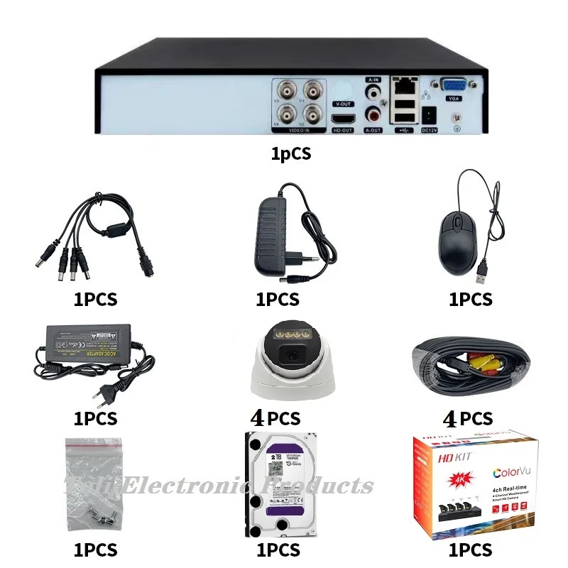 Система мониторинга безопасности Hd 4CH Cctv 1 ТБ DVR купольная домашняя камера TVI 1080P Suite полноцветная аудио 3 6