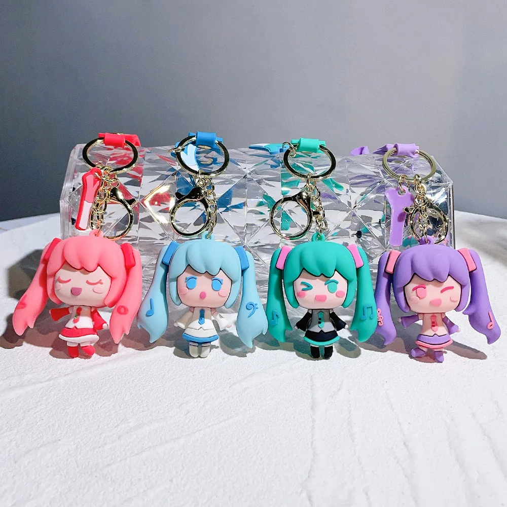 New 3D PVC Keychain Cartoon Pretty Girl Doll Key Chain Bag Pendant Car Miku Key Chain Ring