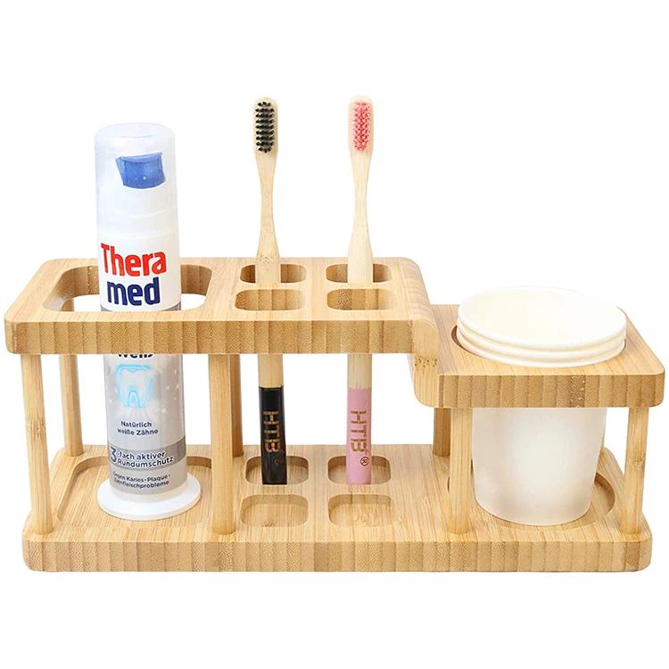 Bamboo Toothbrush Toothpaste Holder Bamboo Bathroom Accessory Rack