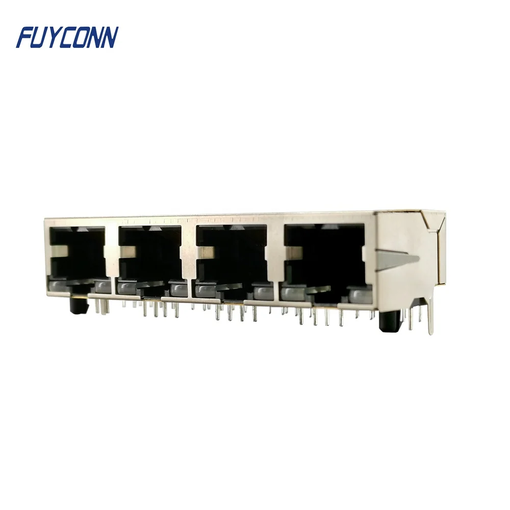  1x4 порта 4*8P 32 контакта гнездовой разъем RJ45 модульный прямоугольный PCB 4 экранированный со светодиодной