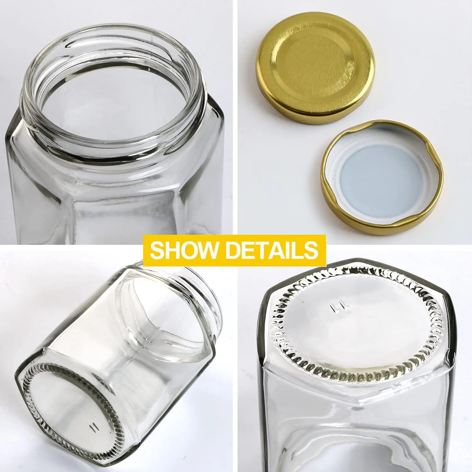 1.5oz Mini Glass Honey Small Jam Jars, Perfect for Wedding Gifts and Party Giftswith Wooden Spoons, Gold Lids,