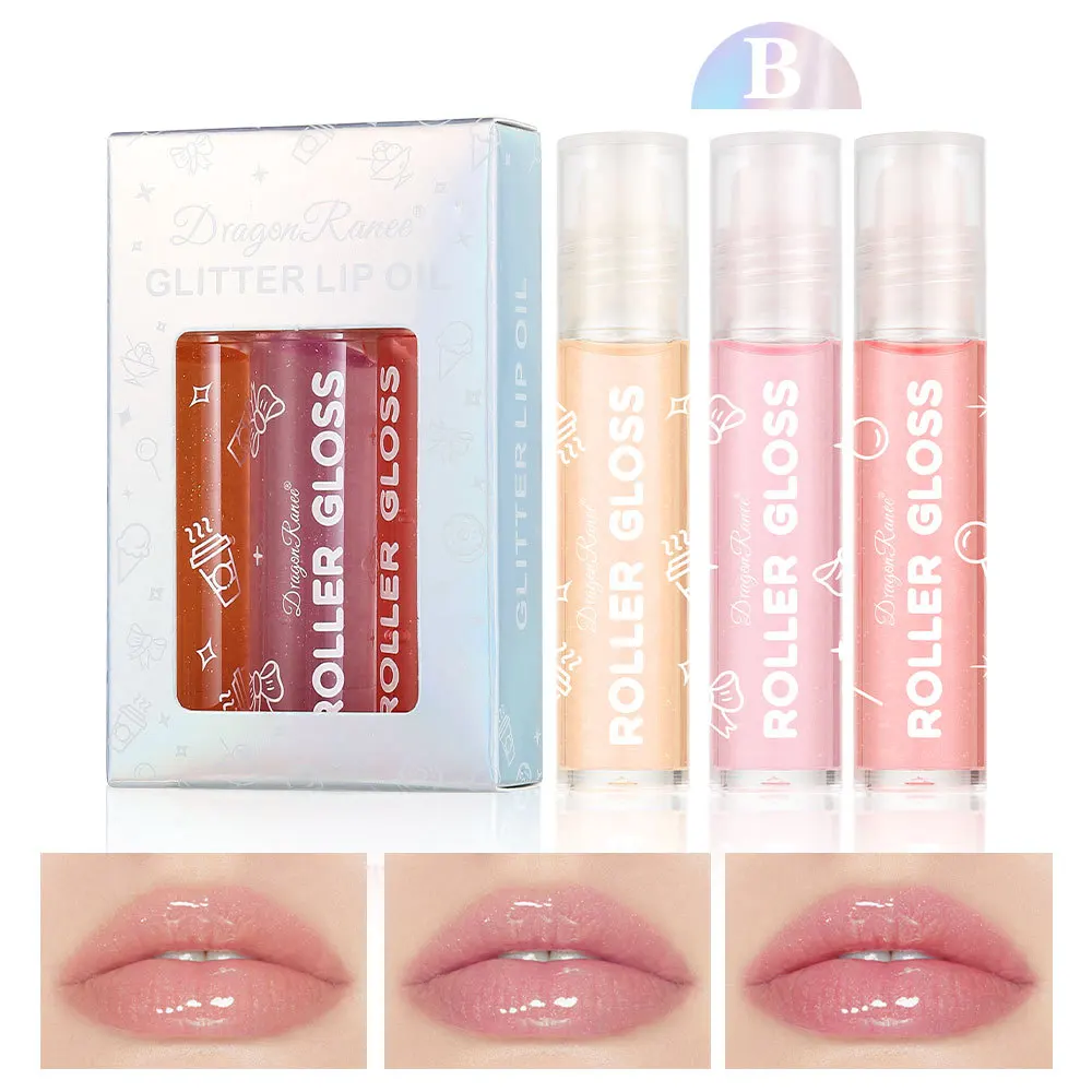 Lip Gloss Three Piece Set Transparent Lip Gloss Thin Flash Coating Box Moisturizing Lip Oil