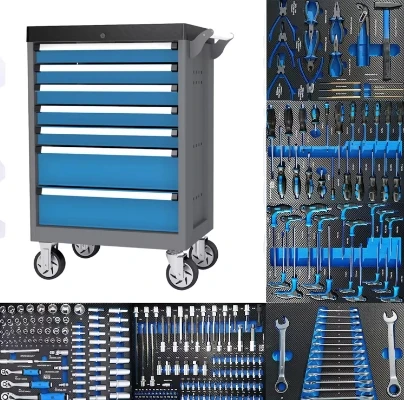 2024 Workshop Garage Metal Tool Cabinet with Tools/tool Trolley/ Cart With Handle and Wheels