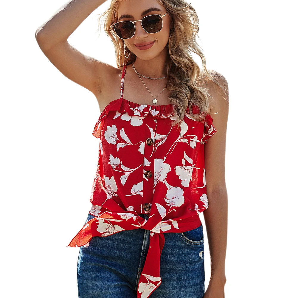 
TP88005 OEM/ODM woman tops fashionable CAMI FLORAL TOP for summer and journey 