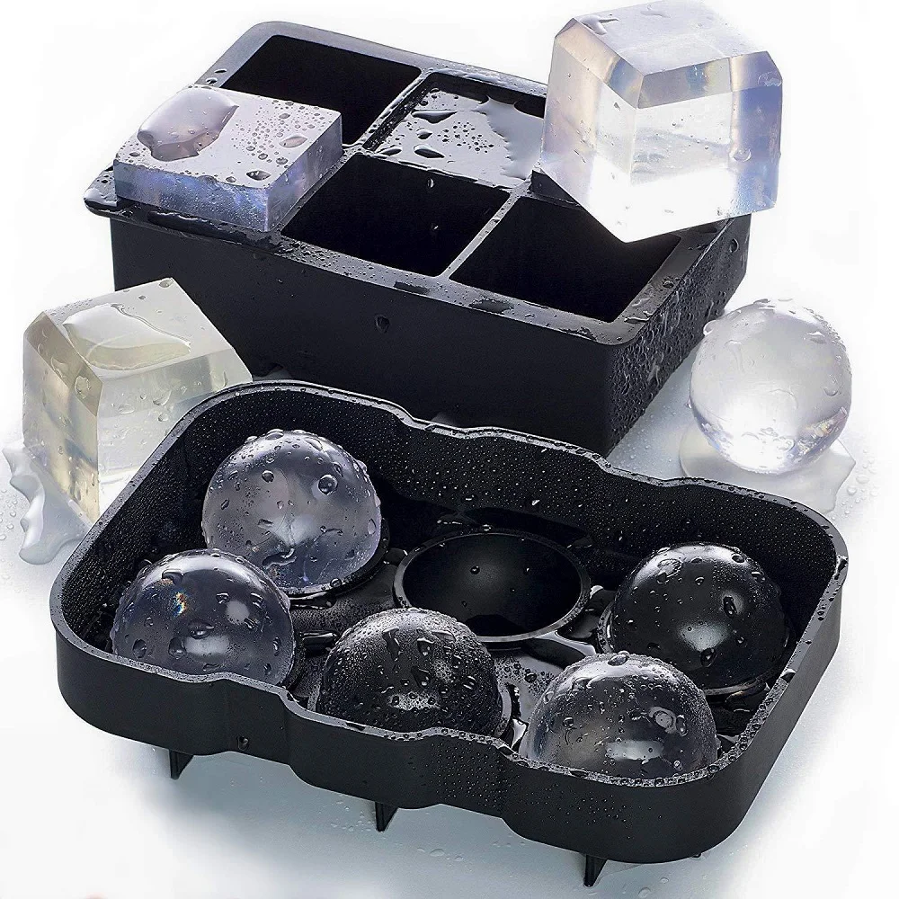 OEM design high quantity non-stick ice ball tray 6 cavity silicone ice square cube mold mould Set, silicone ice cube tray