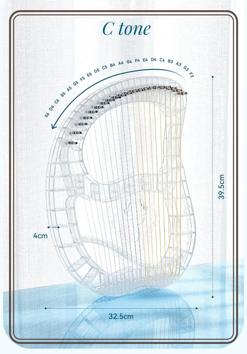 JELO 21-String Lyre Harp Musical Instruments for Sound Therapy Spiritual Healing & Bath Tools