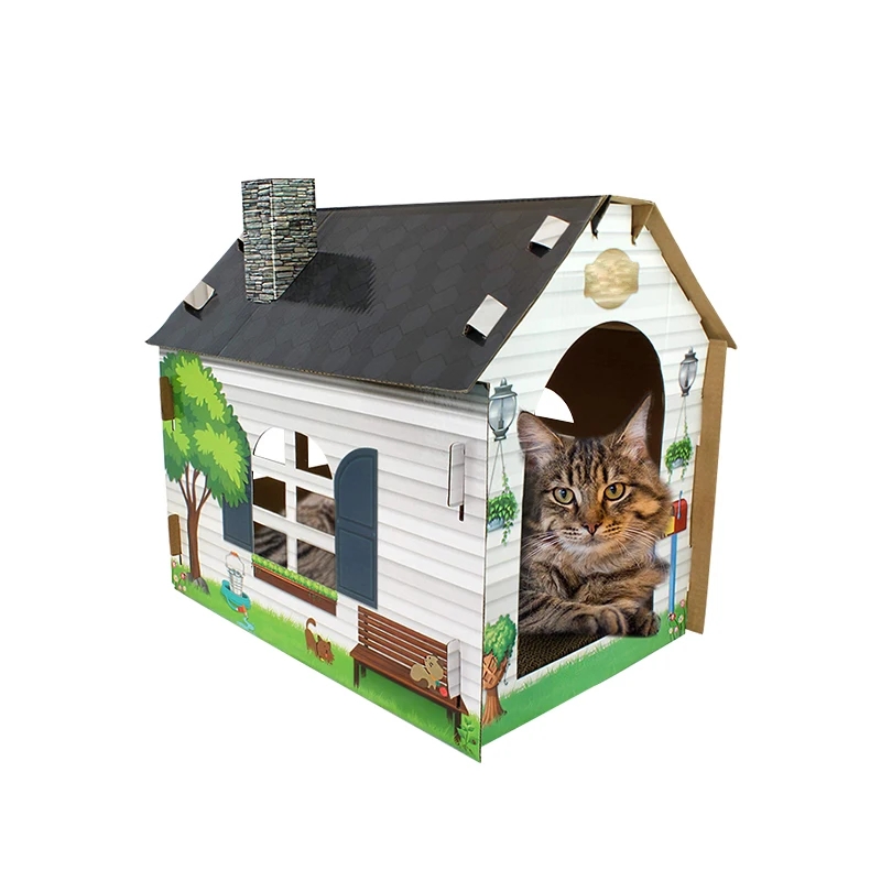 New Arrival Wholesale Corrugated Sustainable Paper Cat Scratcher Box Tent Shape Cat Toy for Cats