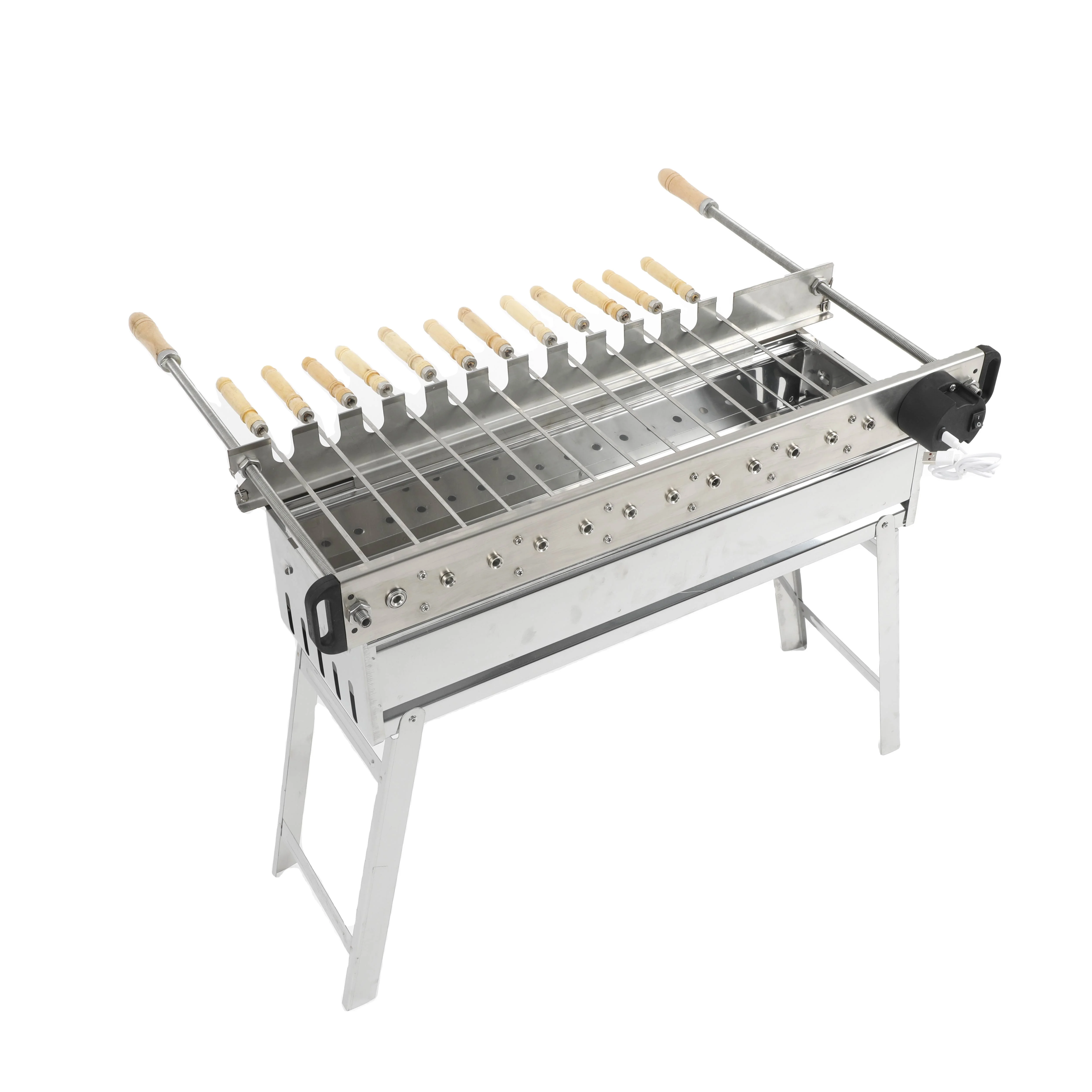 Professional 304 Edible Stainless Steel Portable BBQ Grills Folding rolling stick rotate bbq grills Full Automatic Cyprus Grill