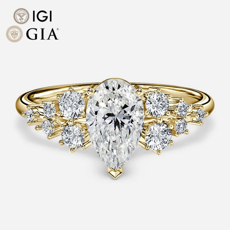 Gia Igi Certified Cvd Lab Grown Created Diamond 10k 14k 18k Gold Engagement Ring Pear Cut Yellow Gold Features Side Stones