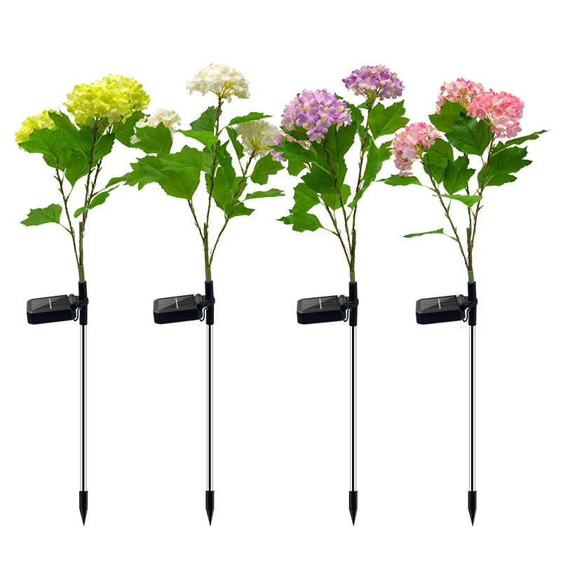 Led solar outdoor colorful decoration hydrangea light garden lawn landscape light plastic flowers artificial flowers light