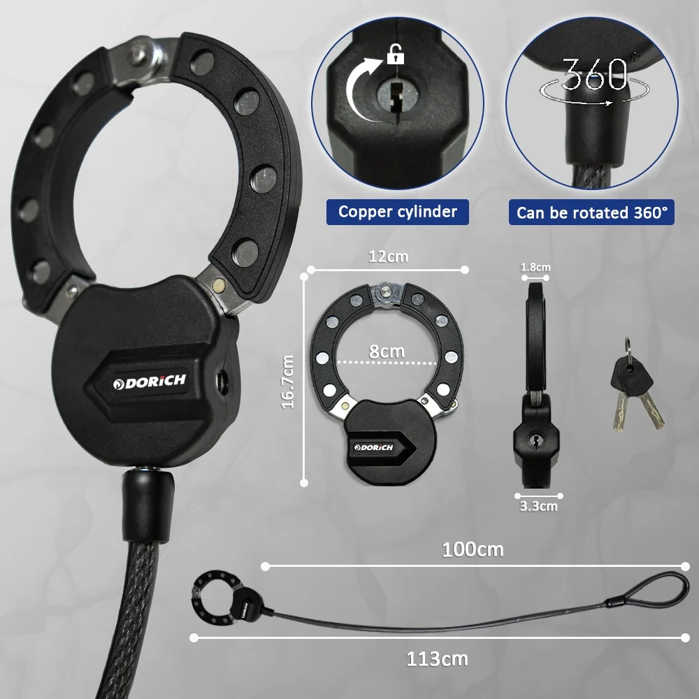 Security Anti Theft Motorcycle Single Handcuff Chain Lock with 12 x 100 Cable Heavy Duty electric scooter Handcuff Lock with Key