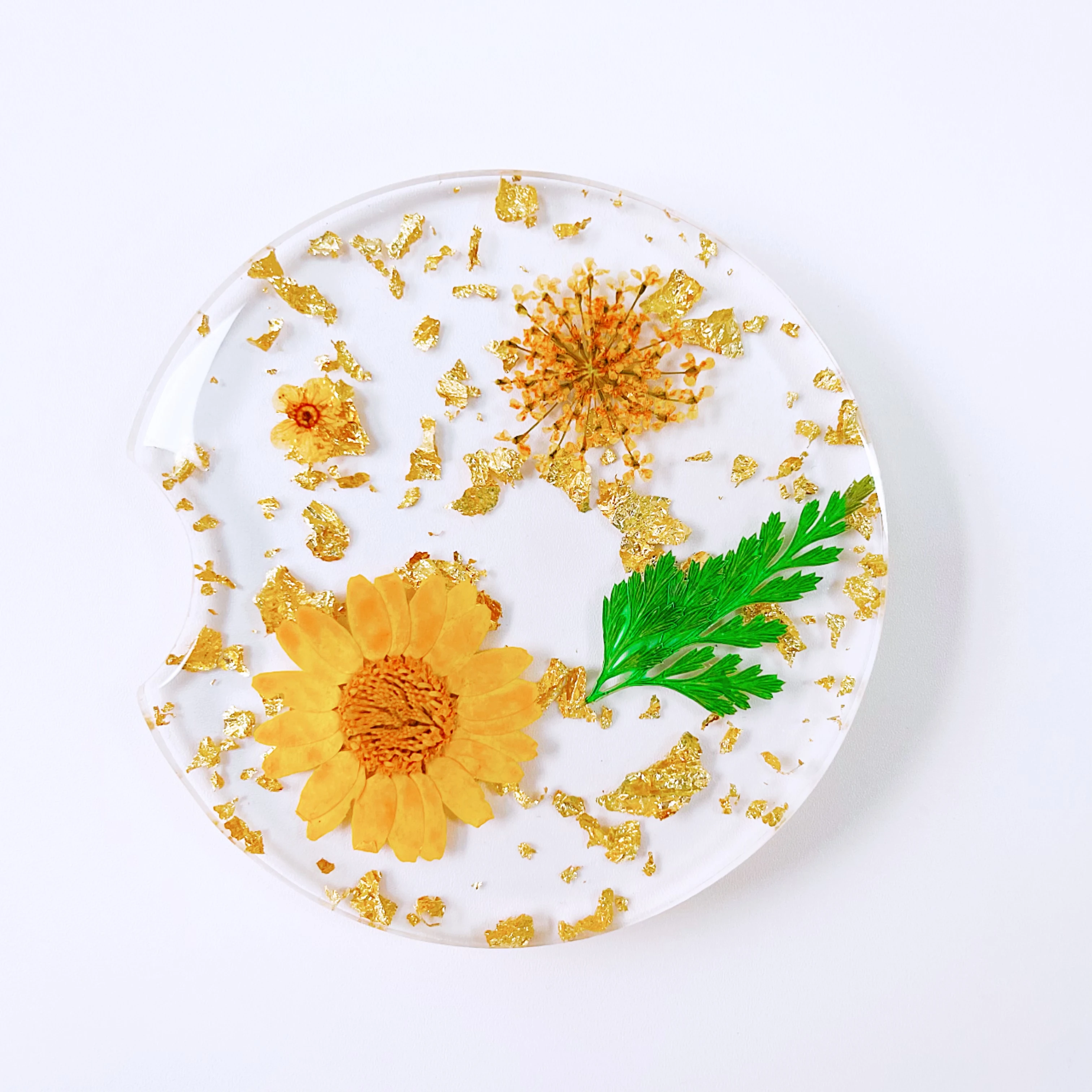 Hot sale dried real pressed flowers tutorial epoxy resin craft car cup coaster for wedding decoration