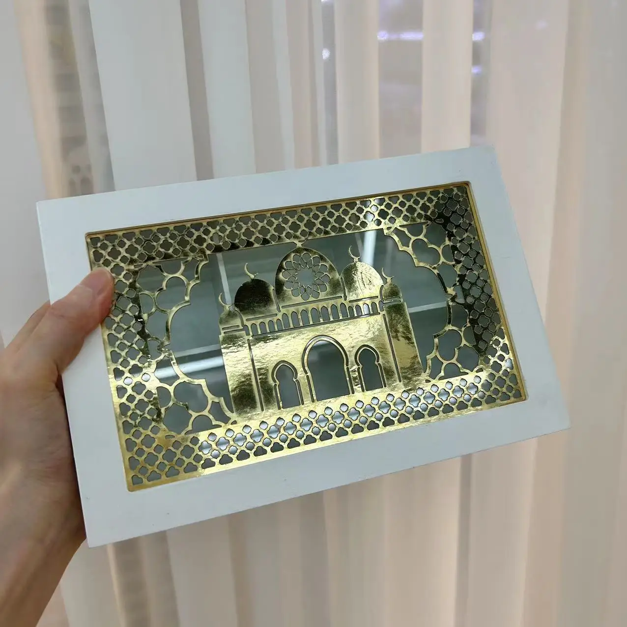 4 6 9 cube wooden muslim mosque moon snack box for islamic bakery packaging