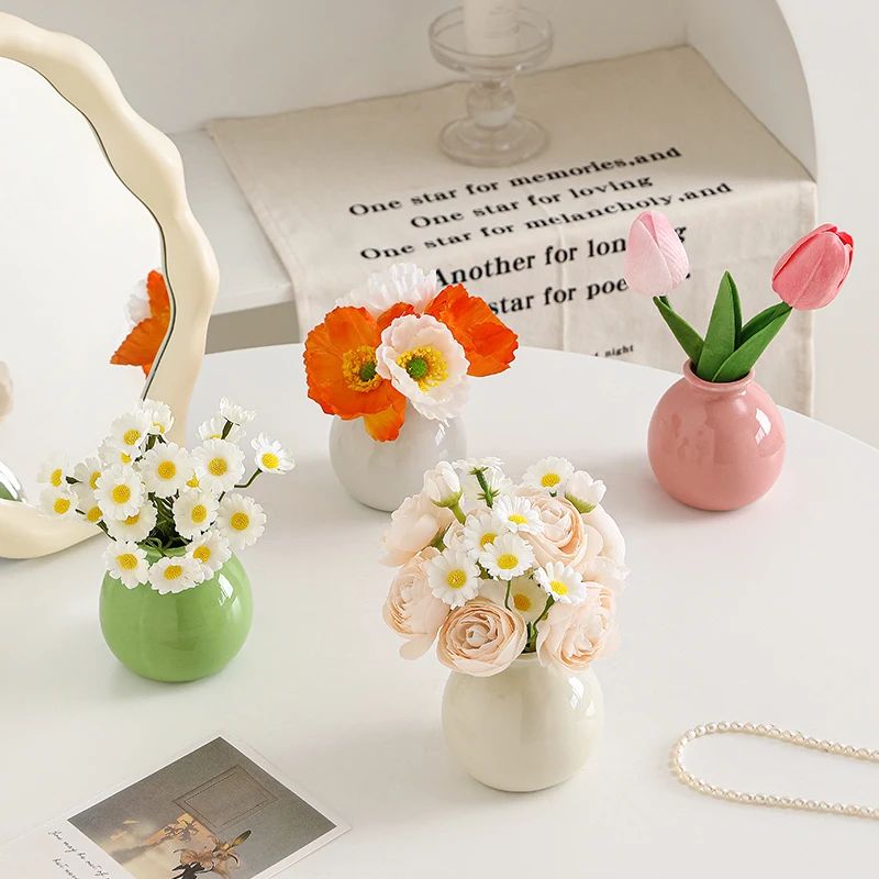 Tabletop Decoration Candy Color Simulation Flower Arrangement Containers Mini Ceramic Flower Vase
