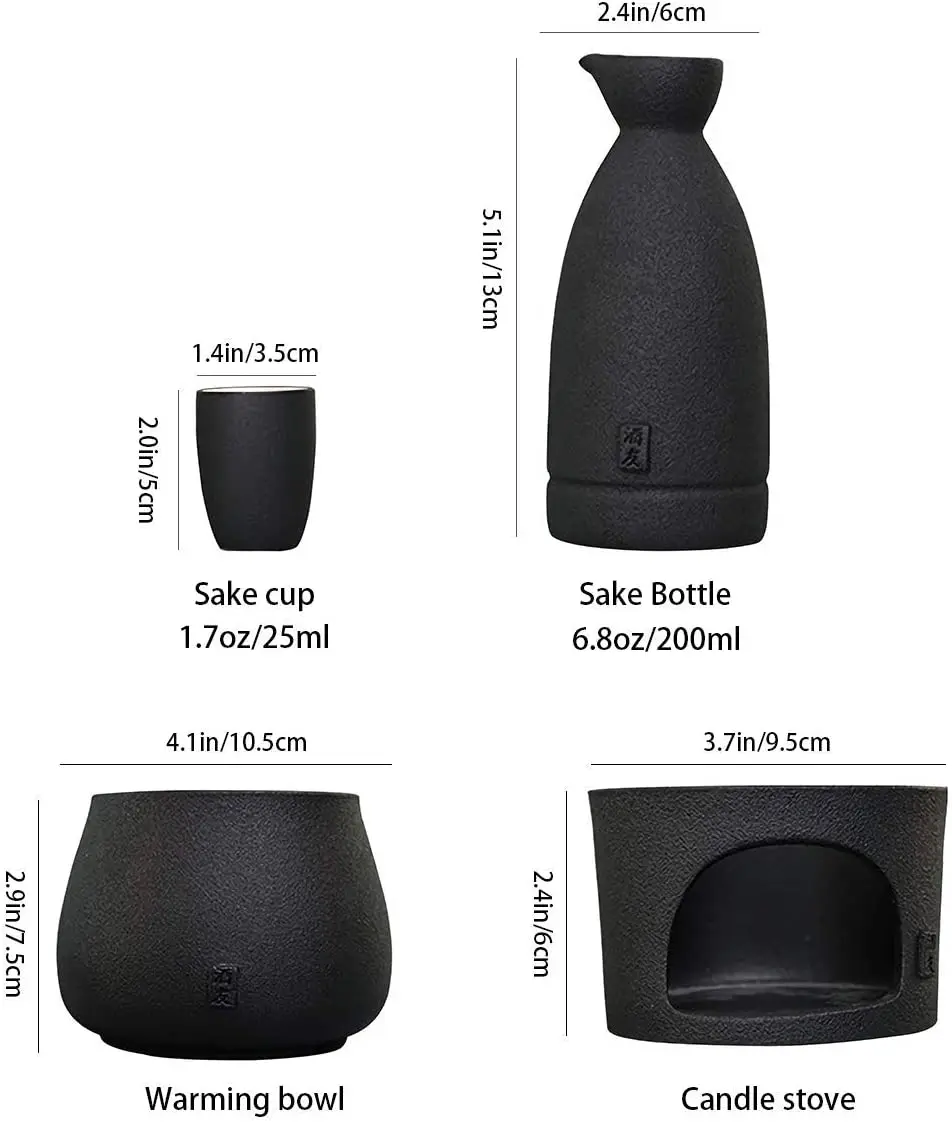 Матовый черный керамический набор сакэ чашки чайник для бутылок с подогревателем (чай свет) Подарочная коробка хранения напитков логотип на заказ японский стиль