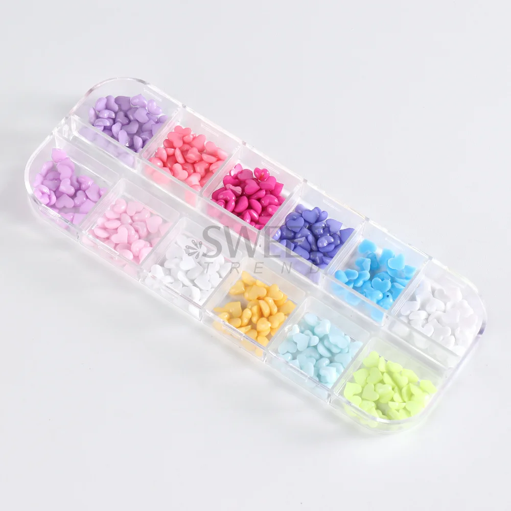 12 Colors Love Heart Nail Art Decoration Candy Macaron Mini Cute Charms Nail Parts Wedding Manicure Accessories DIY Jewelry