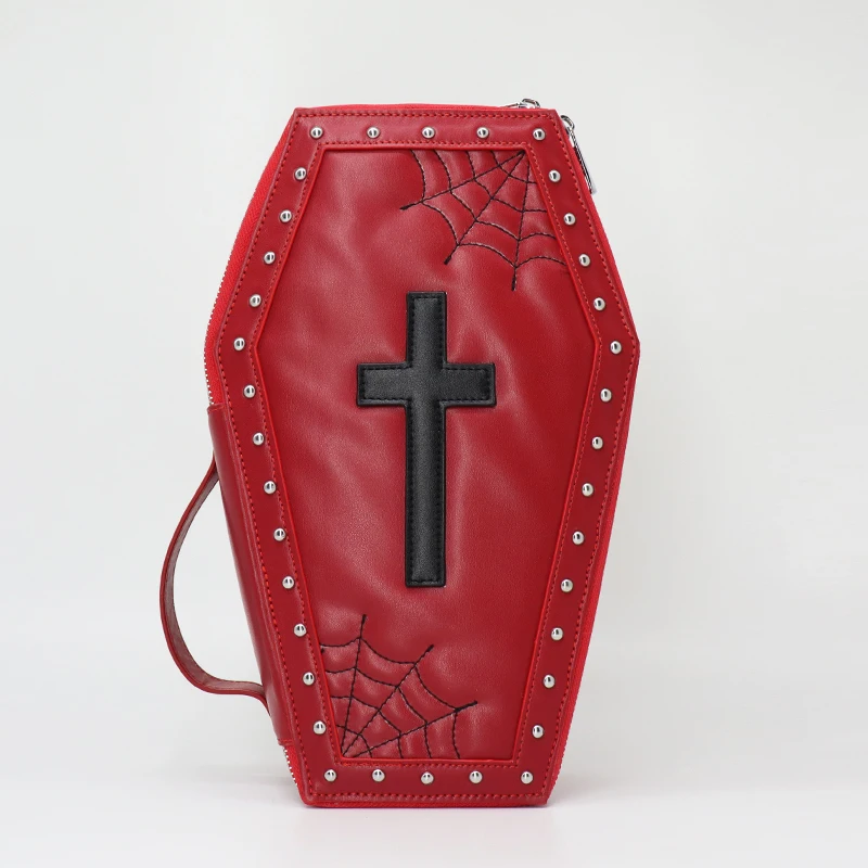 2023 Pu Leather Custom Coffin Shaped Cosmetic Case with Spider Web For Women Handbag gothic purse Manufacture Doll Bag