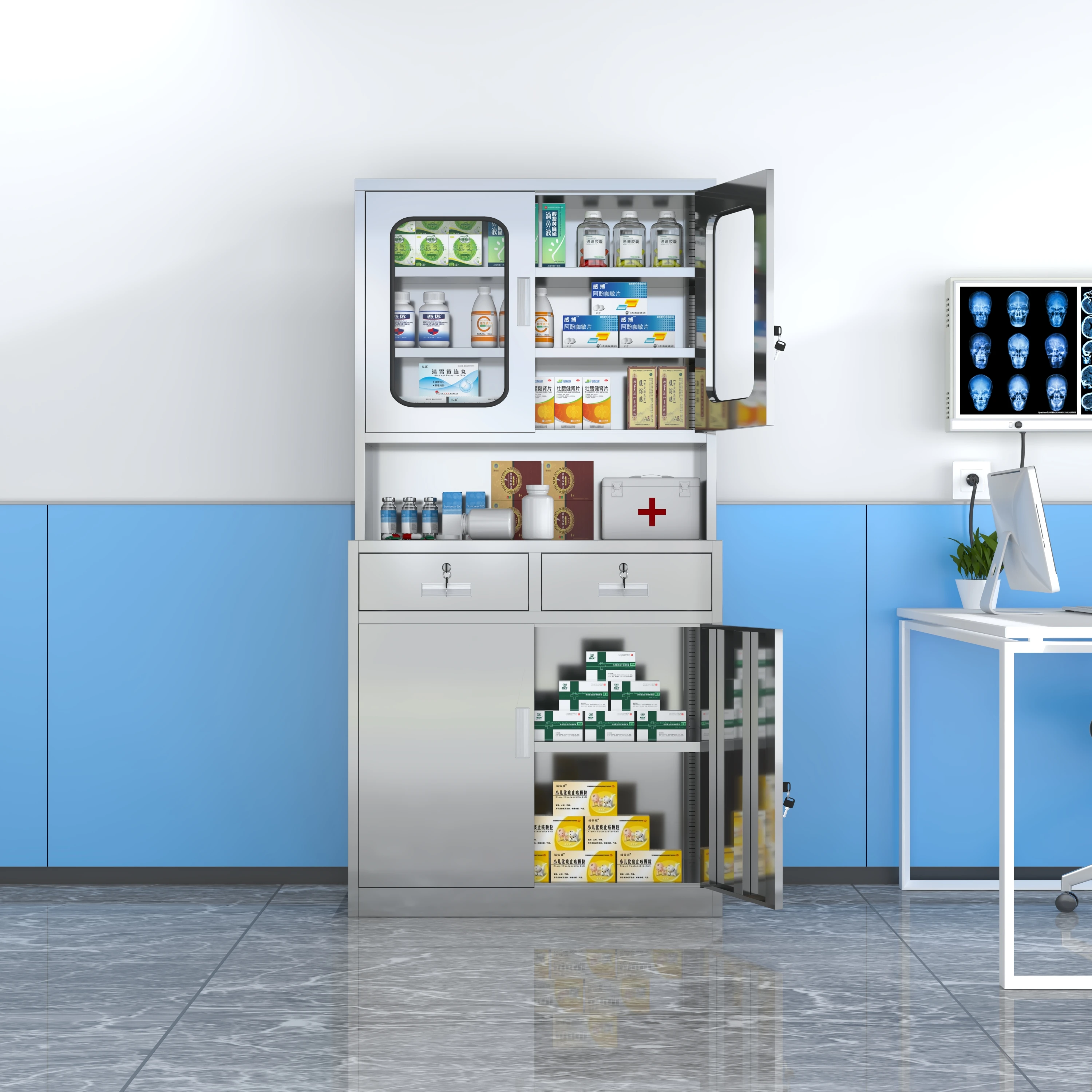 Factory directly Sale Stainless Steel Hospital Medicine Cabinet Medical Cupboard