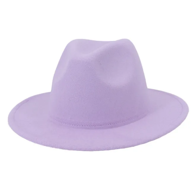 Wholesale High Quality  Wide Brim Solid Colors Purple Fedora Hats Winter Warm Vintage Jazz Fedora Hats For Women And Men
