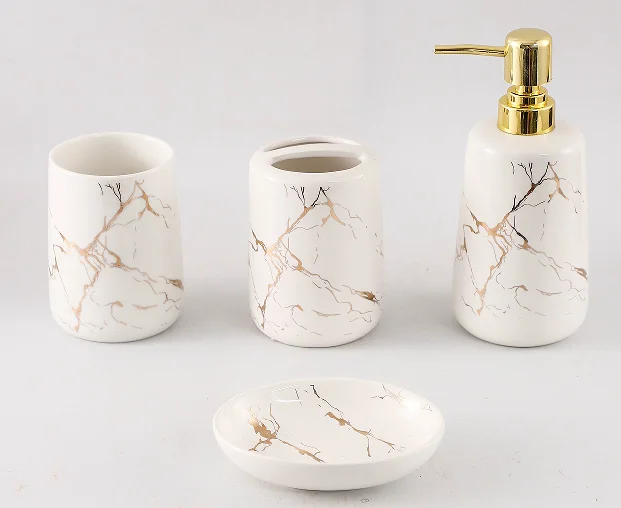 White or Black with gold 4pcs ceramic bath set Decoration Four piece Bath Set Accessories gift bath set