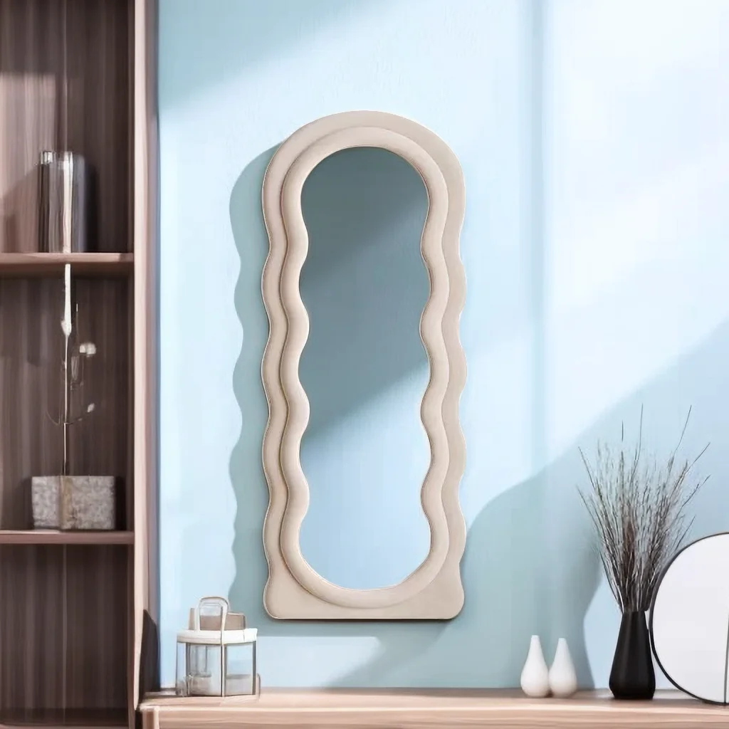 Home Decoration wave shape long floor miroir Flannel Frame Dressing full length spiegel Irregular Wavy Mirror spiegel