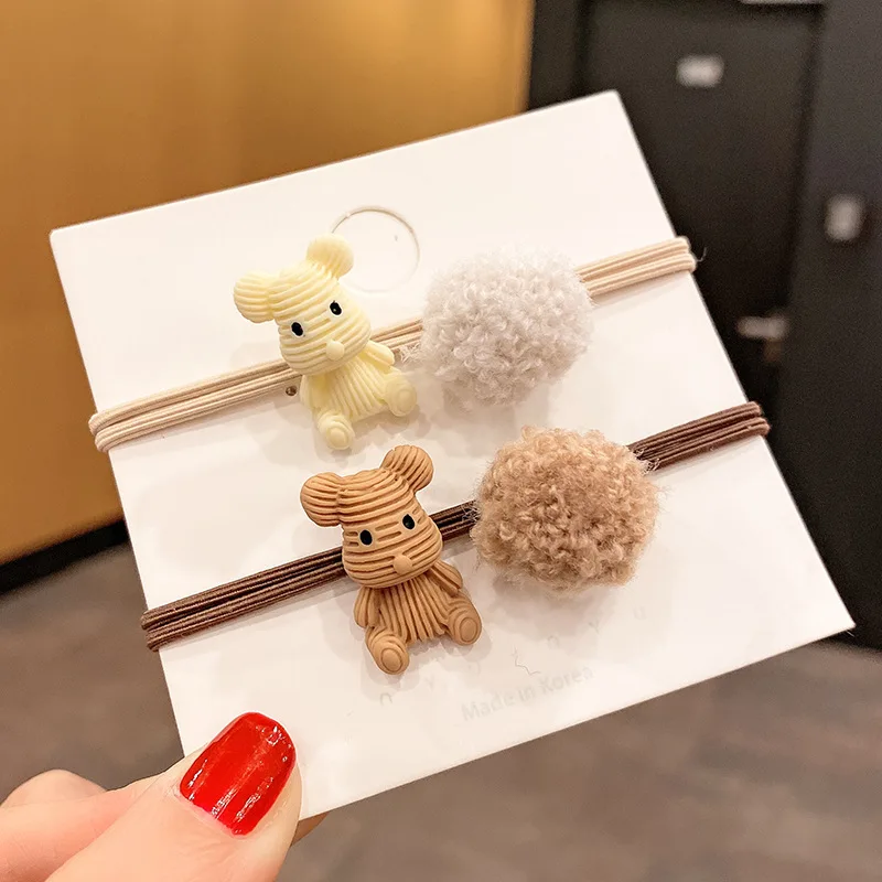 Ball sugar teddy bear hair tie high elastic headrope ponytail holders bows elastic hair rubber bands accessories for women girls