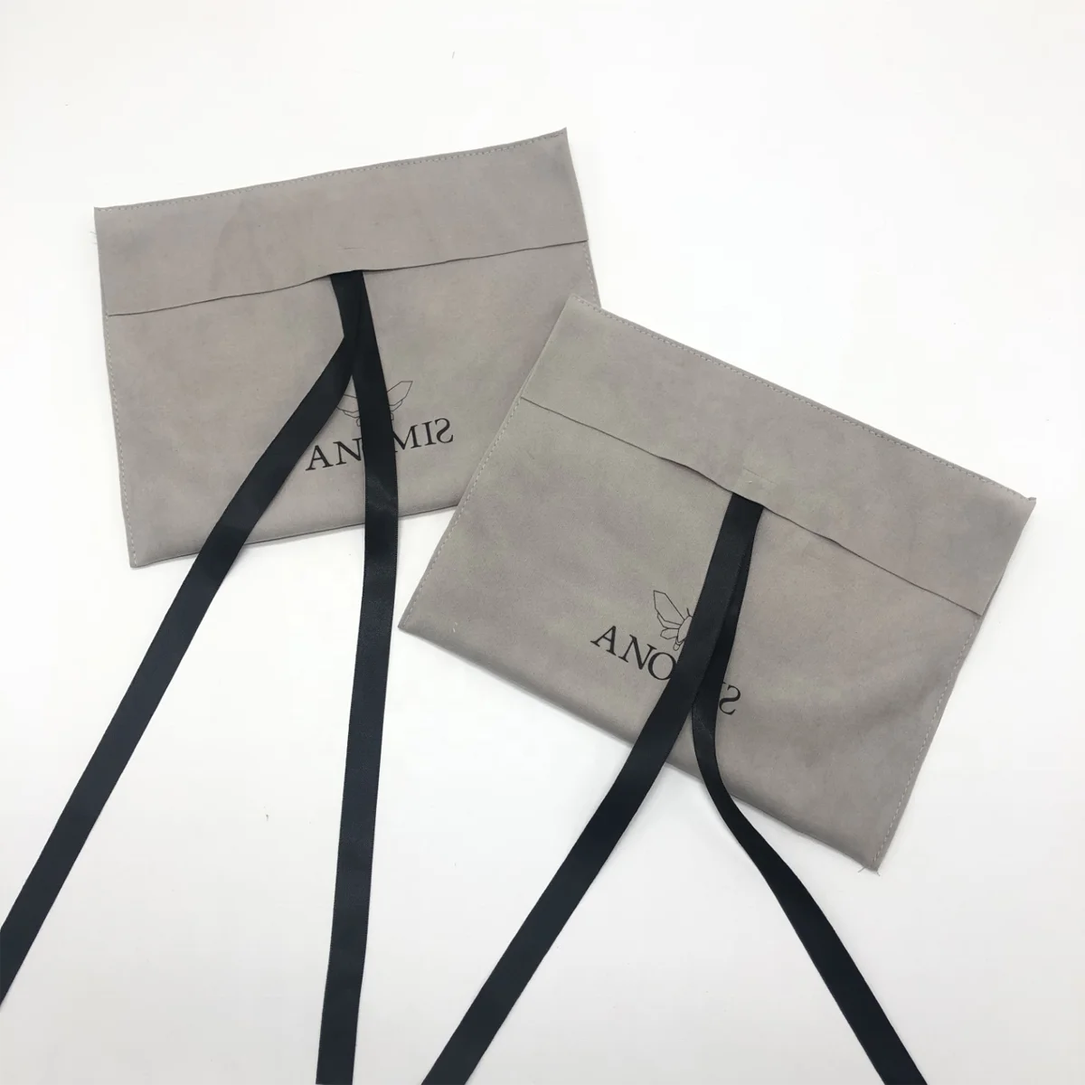 Custom Logo Printing Gray Velvet Envelope Gift Jewelry Dust Bag Luxury Velvet Clothes Packaging Envelope Pouch