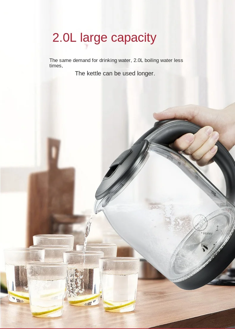 hot sale kitchen appliance Factory direct hot selling LED Light cordless electric glass tea kettles electrical kettle for home