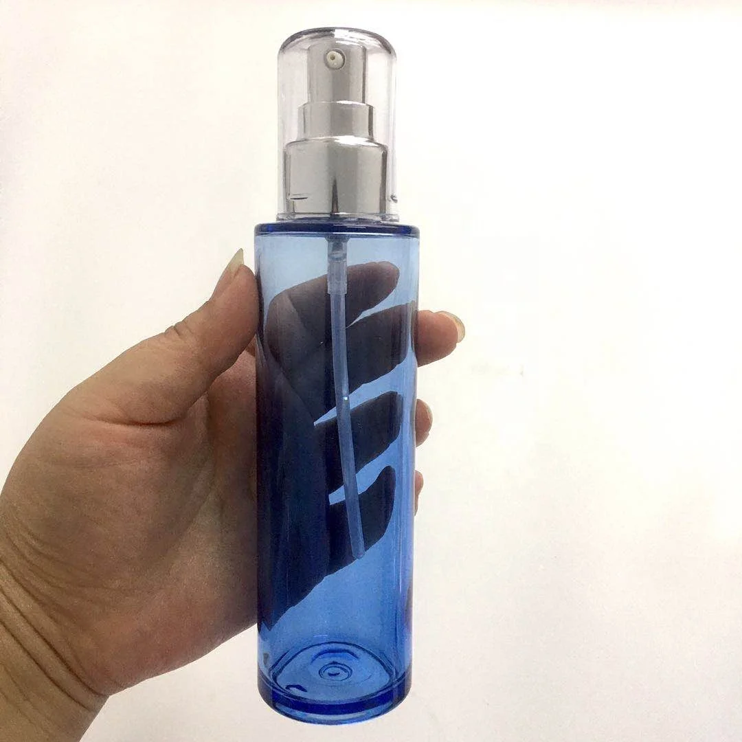 120ml cosmetic blue thick wall petg body with 24/410 aluminum spray / pump petg bottle